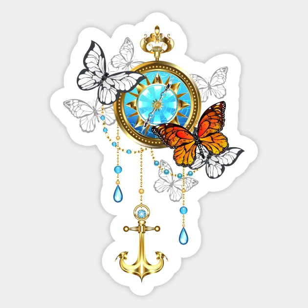 Compass with Butterflies Sticker by Blackmoon9